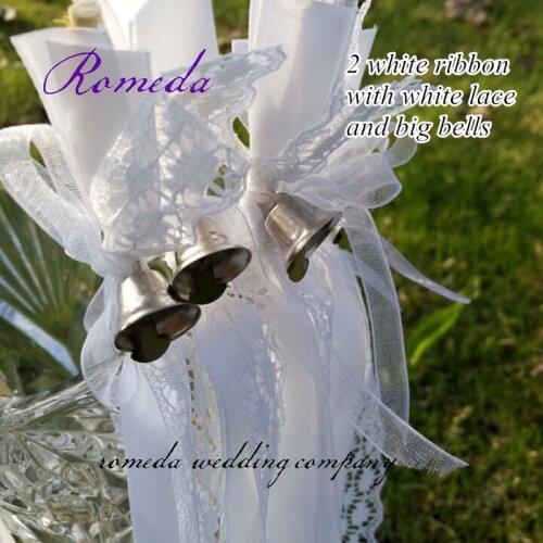 50pcs/lot white wedding ribbon wands with silver bell Wedding Ribbon Stick,ribbon Twirling Streamers