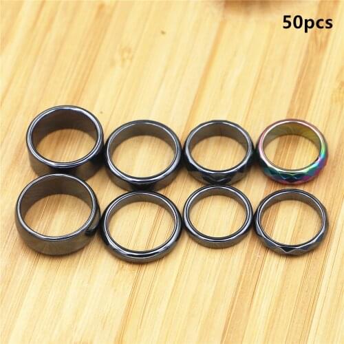 50pcs Flat Black Gallstone Rings for Women Men Jewelry 4 6 8 10 MM Non-magnetic High Quality Black Natural Stone Knuckels Hand R