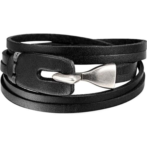 Endless Aug 2017 New arrival Trendy Multiple layers Men Bracelet Black braid Leather Stainless Steel Accessories gifts