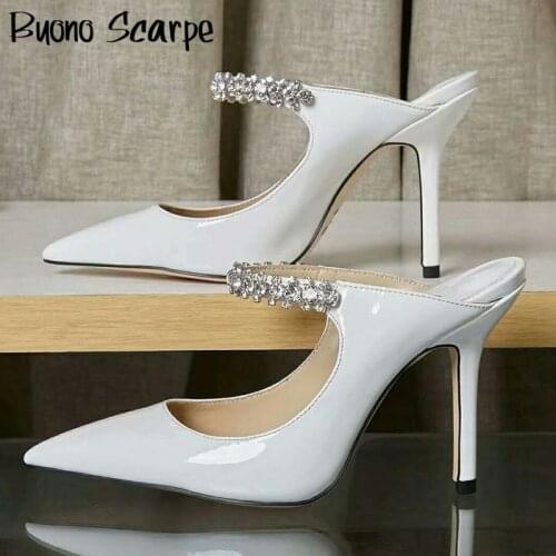 Bling Bling Chic Design Gladiator Crystal Sandals Woman Pointed Toe Rhinestone Jewel Chains High Heel Shoes Women Wedding Shoes