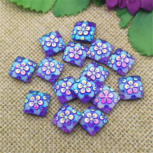 DIY 40PCS Mix AB Square Resin Flower Flat Back Scrapbook Wedding Craft Buttons