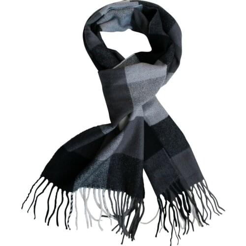 Mens Black Checkered Mosaic Scarf Soft Tartan Pattern Long Multicolor Man