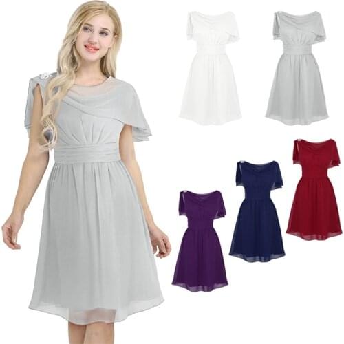 Elegant Women Ladies Chiffon Cocktail Dresses Sleeveless Ruffled High-waist Knee Length Party Ball Prom Gown Dress Casual Dress