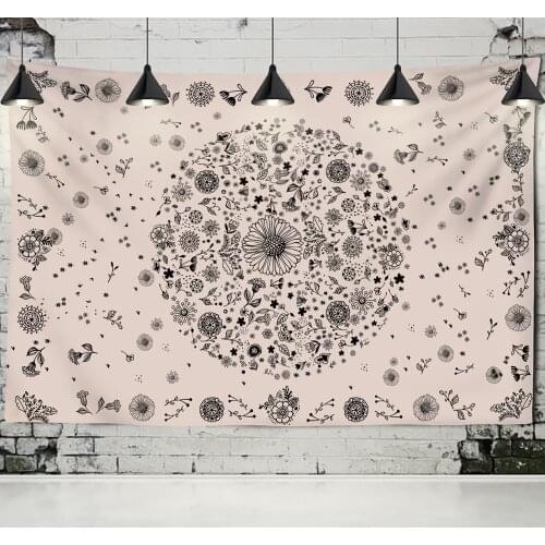 Black Mandala Indian Tapestry Wall Hanging Bohemian Beach Towel Polyester Blanket Yoga Mat Shawl Throw Sheet Pink Boho Tapestry