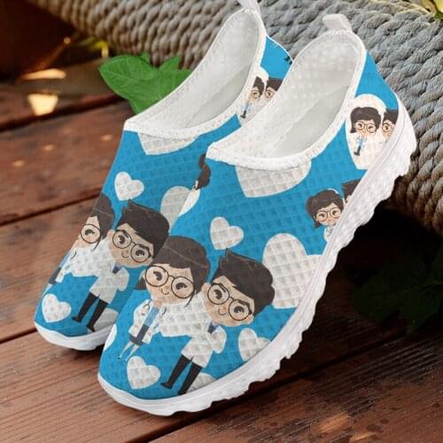 INSTANTARTS Summer Casual Slip on Sneaker Cartoon Man Nurse Pattern Mesh Flat Shoes Lightweight Soft Slip on Loafers Zapatos Hot