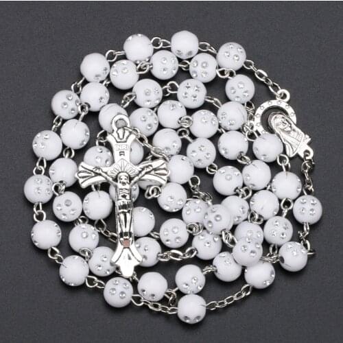 Catholic Rosary Necklace Christ Jesus Virgin Mary Cross Long Religious Necklace