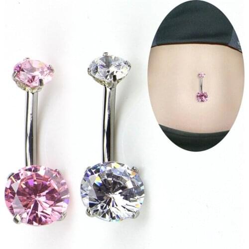 Belly Button Ring All Stainless Steel Prong Setting Double CZ Zircon Internal Thread Body Piercing Navel Ring Piercing Jewelry
