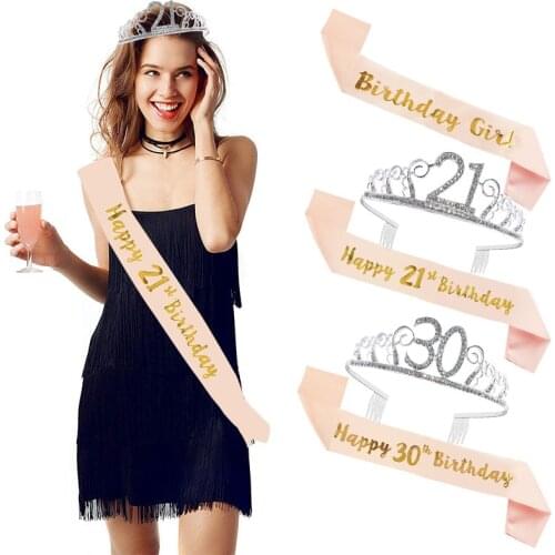18th 21st 30th 40th 50th 60th Adults Birthday Crown Girl Women Happy Birthday Satin Sashes Favor Anniversary Decoration Supplies