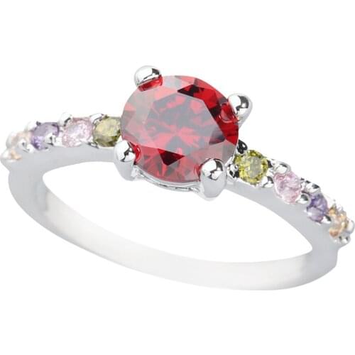 Round Multi-Color MultiGem 7*7mm Semi-precious Stone Silver AiMolies Ring Q0065V