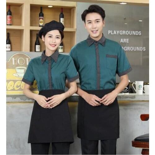 Summer Waiter Uniform Retro Hotel Restaurant Workwear Cheap Tea House Uniforms Short Sleeve Barbecue Coffee Shop Waiter Clothing
