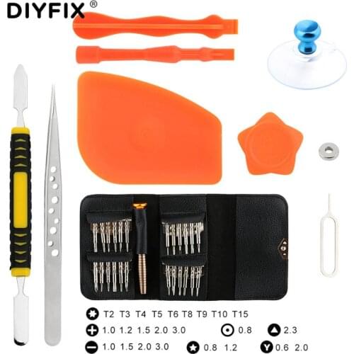 DIYFIX 35 in 1 Mobile Phone Opening Repair Tools Kit Screwdriver Tweezers Pry Disassemble Tool Set for iPhone Samsung Huawei PC