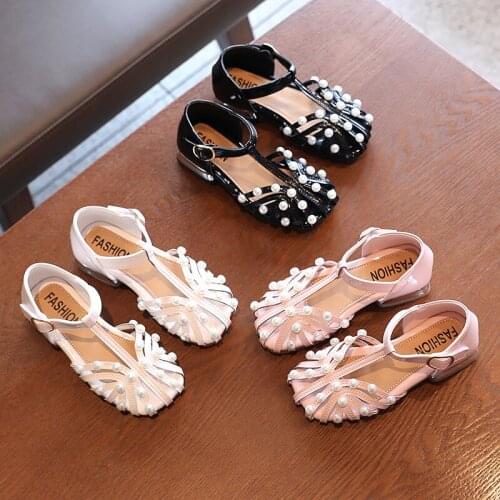 Princess Summer 2021 Kids Fashion Cut-Outs Pearl Sandal Elegant Girls Little Shoes ChildrenS Beach Sandals 3 4 5 6 7 8 9 10 11