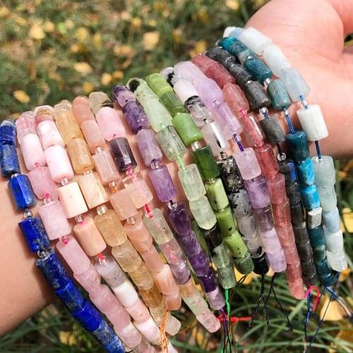 Natural Faceted Jades Amethysts Pink Opal Stone Beads Cylinder Spacer Beads For Jewelry DIY Making Charm Bracelet 7.5inche