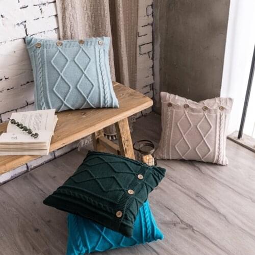 Nordic Style Retro Knit Button Diamond Pillowcase Twist Throw Pillow Cases Seat Sofa Cushion Cover Home Decor Cojines Navidad