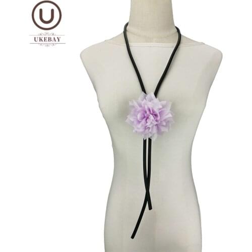 UKEBAY New Purple Flower Accessories Long Pendant Necklaces Women Big Necklace Match Sweater Chain Classic Rubber Jewelry Gift