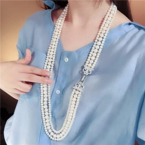 21'' 3 Strands Cultured White Pearl CZ Silver Plated Clasp Connector Necklace