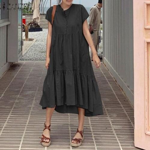 ZANZEA Ruffle Dresses For Women 2021 Female Holiday Vestidos Summer Short Sleeve Sundress Casual Solid Party Robe Oversized