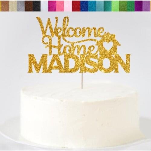 Custom Welcome Home Glitter Cake Topper, Personalized Homecoming Cake Topper, Welcome Home Sign,Housewarming Party Decor