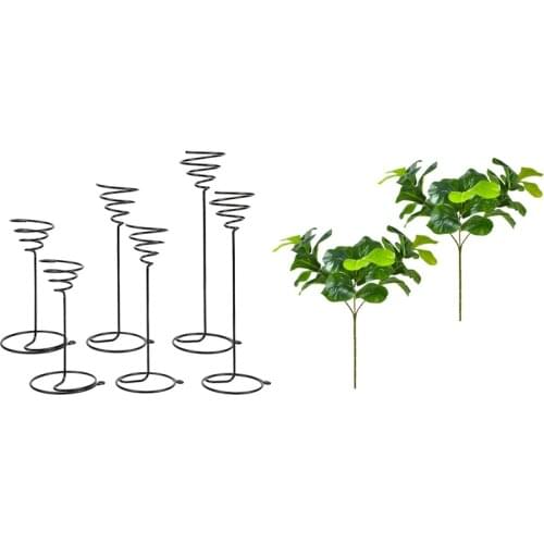 6 Pcs Black Iron Spiral Flower Stand & 1 Pcs 25.6Inch Artificial Plants Fiddle Leaf Fig Faux Ficus Lyrata Tree