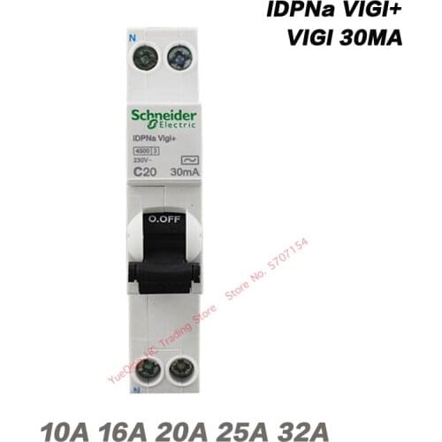 Schneider Electric IDPNa Vigi + 30MA 18MM 1P+N 2P 10A 16A 20A 32A Leakage Circuit Breaker Protection Switch Single Stage A9D916