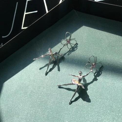 S925 Silver Empty window Enamel Ballet dancer Drop-Earrings,Original 3D Swivel women earrings,Creative jewelry for Birthday gift