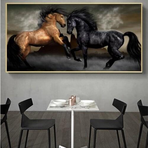 Modern Animals Posters and Prints Wall Art Canvas Painting Two Horses Dancing Pictures for Living Room Home Decor (No Frame)