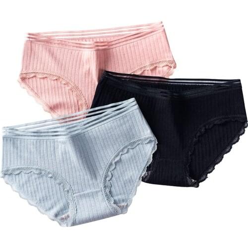 5PCS/ LOT New breathable mid-waist briefs cotton womens underwear Seamless lace panties