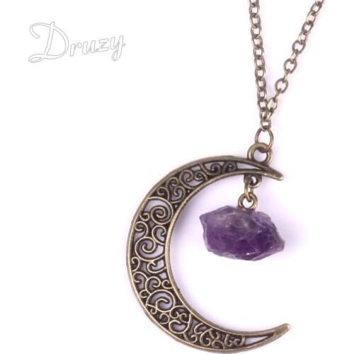 Vintage Handmade Natural Quartz Antique Bronze Brown Chains Galaxy Moon Pendant Necklace For Jewelry Making 12pcs Free Shipping