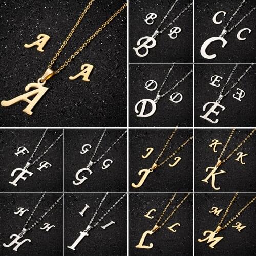 Jisensp Stainless Steel Jewelry Sets Simple Design 26 Litter Necklace Earrings Fashion Jewelry for Women Girls Birthday Gift