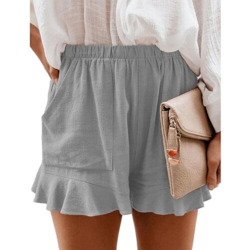 Plus Size Women Shorts Clothing Fashion Casual Solid Color High Waist Shorts Ruffled Hem Pockets Loose Hot Shorts шорты женский