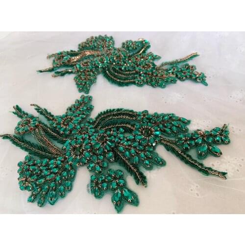 1 pair Green Crystal Crafted Applique Rhinestone Applique Rhinestone Bodice Applique