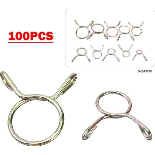 100Pcs 5-14mm Galvanized Steel Wire Spring Clamps Water Hose Pipe Tube Clamp Fastener Assortment Kits