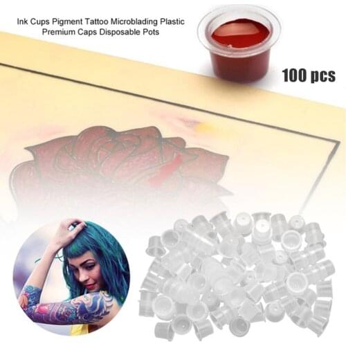 100Pcs Plastic Microblading Tattoo Ink Cup Cap Pigment Clear Holder Container S/M/L Size For Needle Tip Grip Power Supply