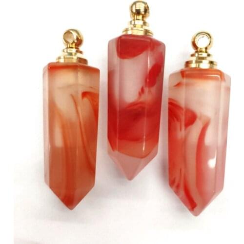 3Pcs 47x12mm Wholesale Red Moonlight Handmade Glass Hexagonal Perfume Bottle Reiki Healing Pendant S24