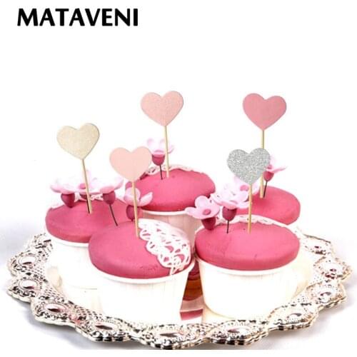 30PCS Heart Cupcake Toppers Cake Party Supplies Birthday Wedding Party Decoration Baby Shower