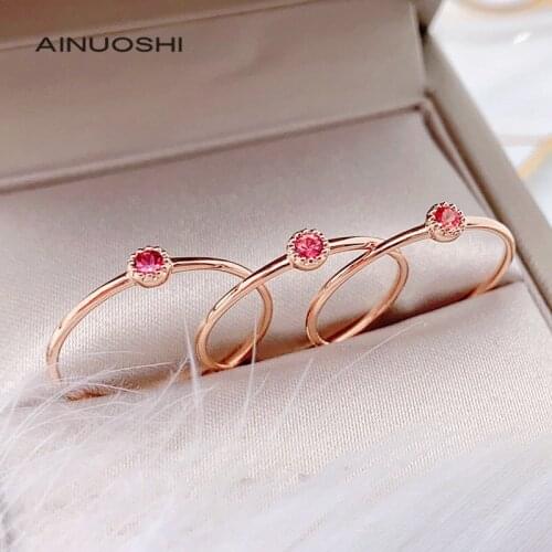 AINUOSHI Handmade 18K Gold 0.037ct Round Cut Natural Orange Gemstone Wedding Engagement for Women Ring Available Three Colors
