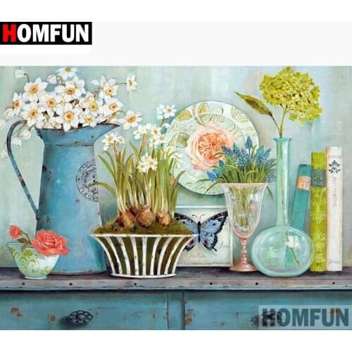 HOMFUN Full Square/Round Drill 5D DIY Diamond Painting "Flower pot book" 3D Diamond Embroidery Cross Stitch Home Decor A19850