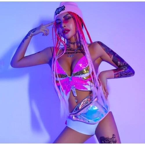 Sequins Dancer Outfit Sexy Jazz Dancewear Cheerleader Uniform Gogo Dancer Costume Music Festival Outfit Stage Costume DL8006