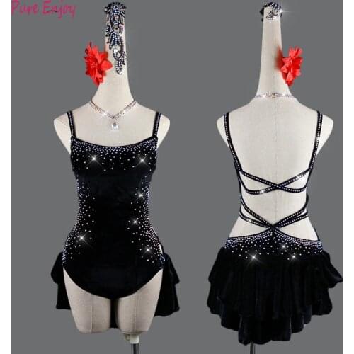 Shiny Rhinestones Latin Dance Dress Women Salsa Costumes High-end Dance Custom blue Latin Dresses