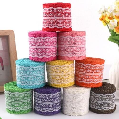 Coloured hemp rope lace 2m colour hemp cloth roll wide jute linen strip DIY manual binding decorative belt