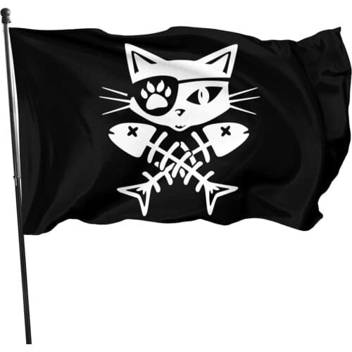 Pirate Cat Skull and Crossbone Flag 35 Feet Single Traveling Vivid and Fade Funny Polyester Banner