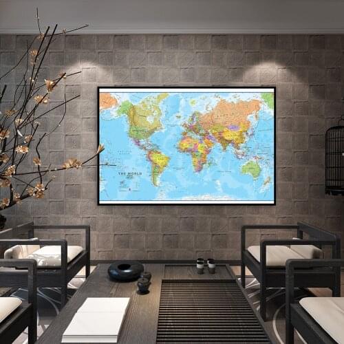 60*40cm The World Political Map Highly Detailed Canvas Painting Modern Wall Art Poster School Supplies Living Room Home Decor