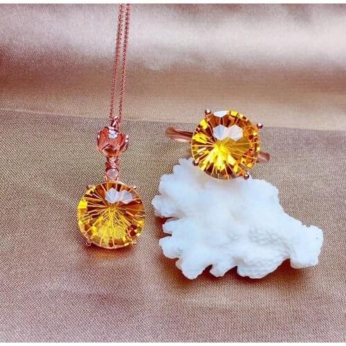 New Design Citrine Jewelry set Natural And Real Citrine Set 925 sterling silver Fine jewelry 1pc ring,1pc Pendant