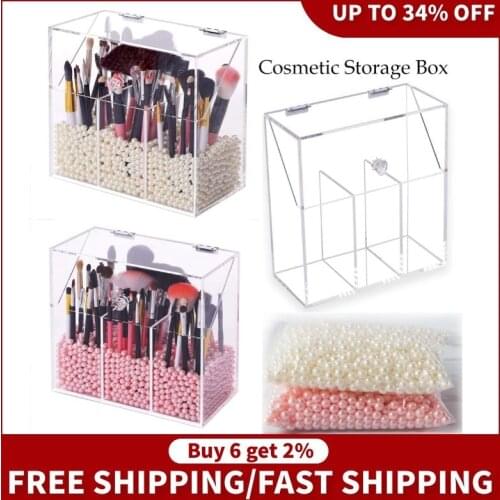 Cosmetic Storage Box Large Capacity Multi-grid Dustproof Makeup Brush Container Nail Polish Display Stand Holder with Pearl