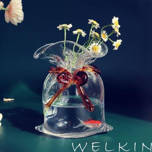 Creative money hand-made glass bag vase money bag deposit tank practical decoration glass ornaments flower hydroponics