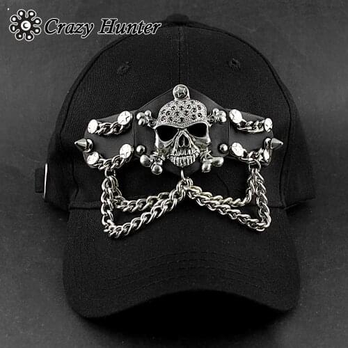 Cool! Heave Metal Skull Chain Punk BIker Cap Mens Black Fashion Hat