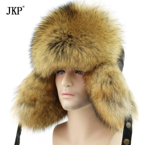 2020 Genuine Fur Star Fox Fur Mens Hats Real Raccoon Lei Lei Mens Bomber Hats Genuine Leather Russian Winter Hats Tops