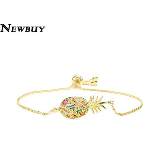 NEWBUY 2020 Hot Gold Chain Pineapple Charm Bracelet For Women Colourful CZ Zirconia Female Jewelry Accessories