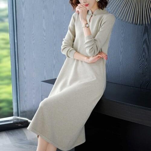 2019 New Fashion Knit Dress Autumns Women Winter Dress Long Sleeve Female Vintage Knitted Sweater Dress Knitwear Vestidos AA5075