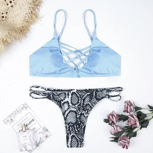 New 2020, Bikini Bandage, cerulean floral print bikini, two-piece, strapping swimsuit swimwear women two piece bikini
